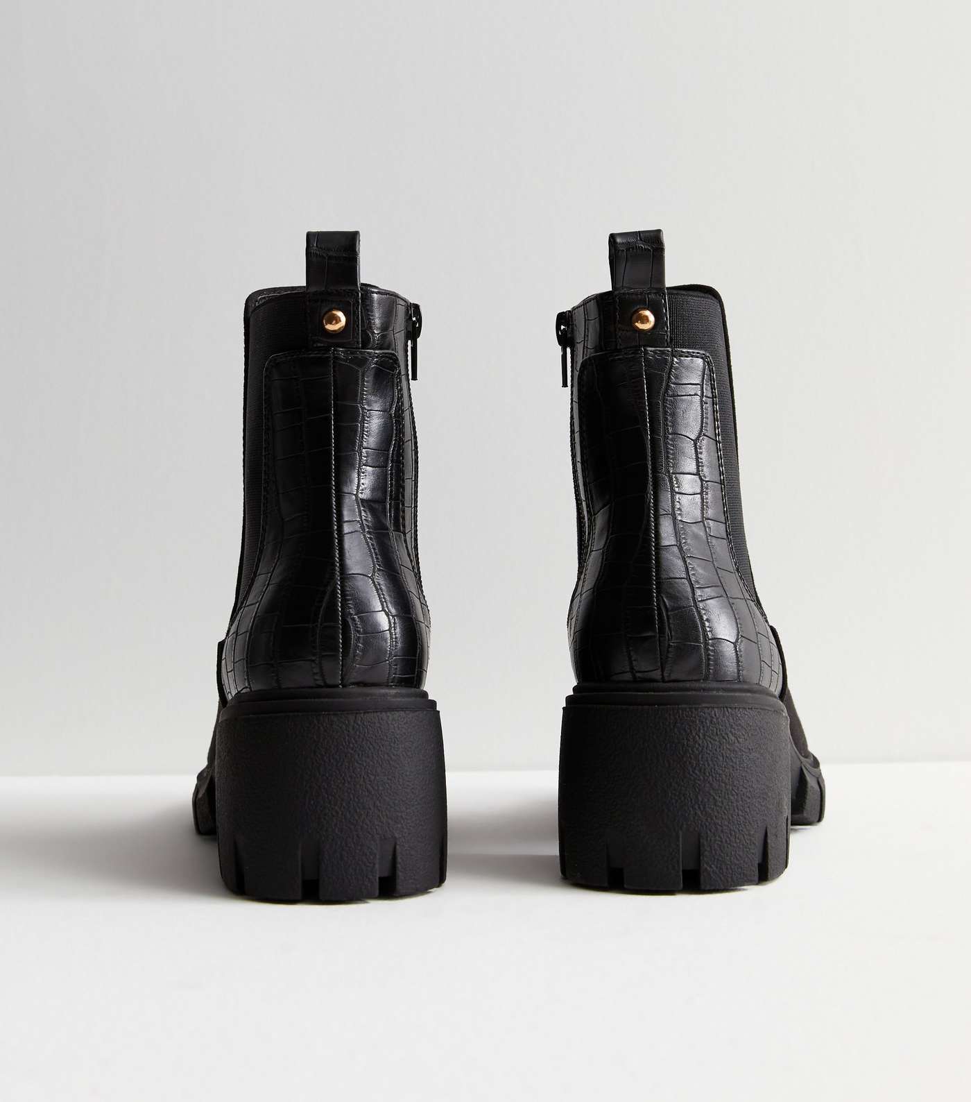 Black Suedette Faux Croc Chunky Block Heel Chelsea Boots Image 4