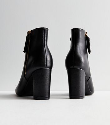 Black leather block heel hot sale booties