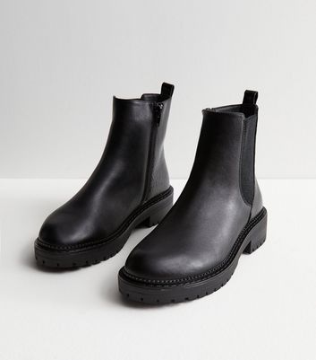 Black leather look chelsea boots on sale