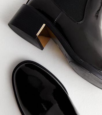 Black Patent Leather Look Heeled Chelsea Boots New Look