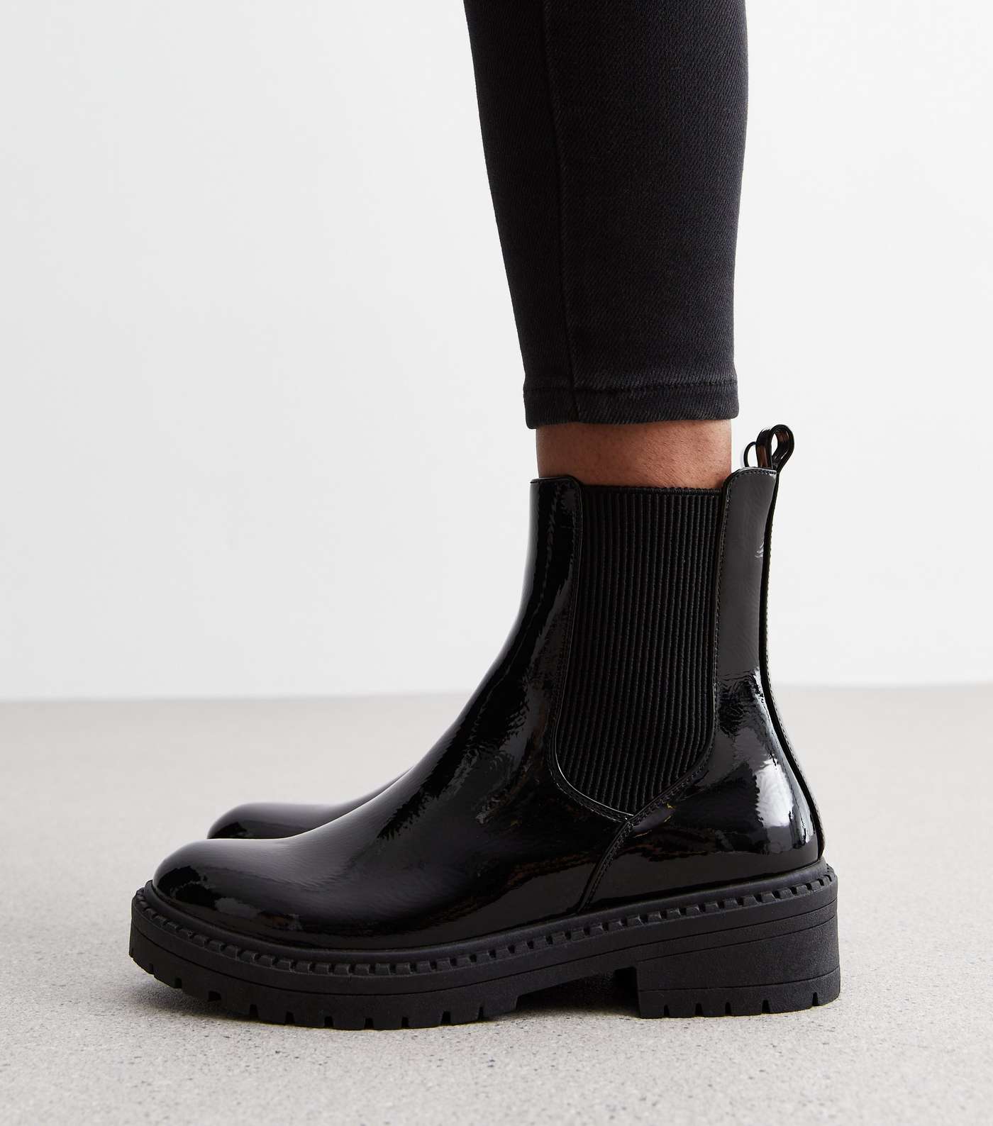 Black Patent Chunky Chelsea Boots Image 2