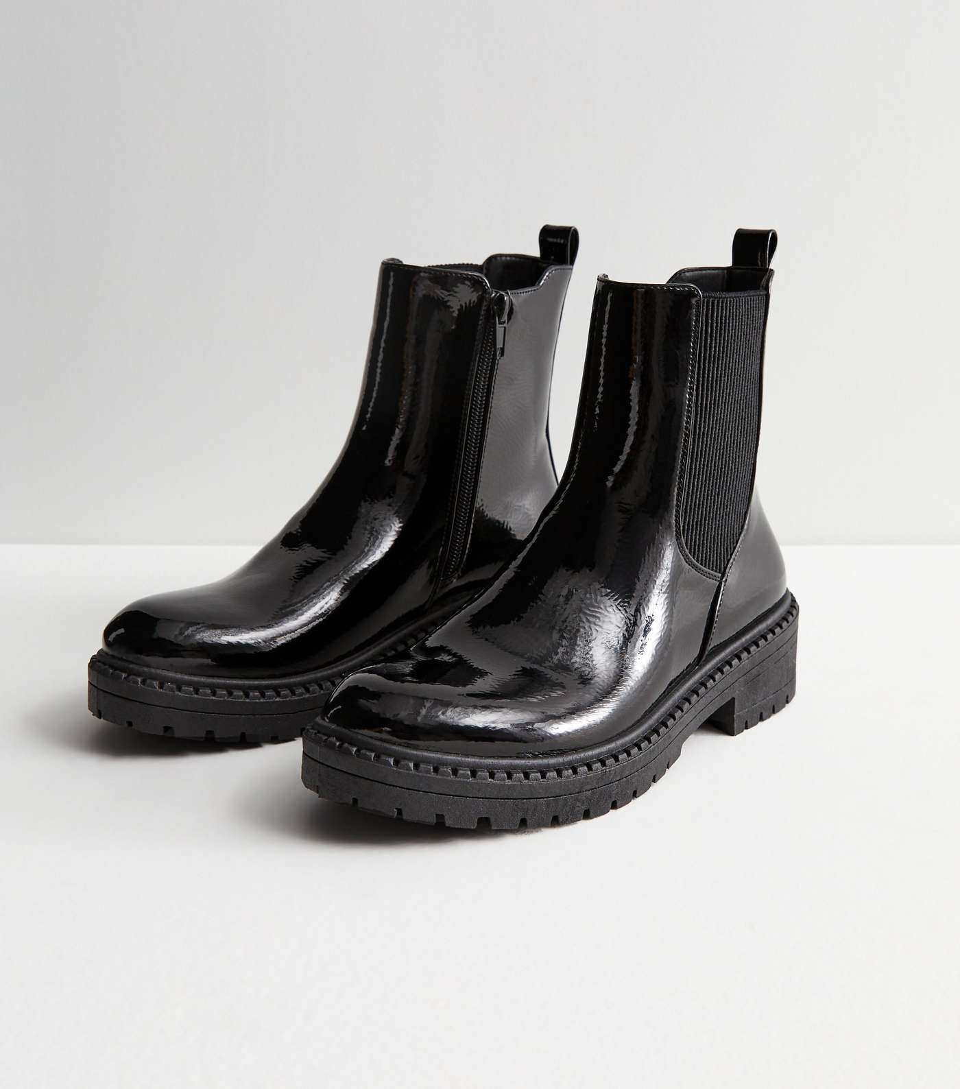 Black Patent Chunky Chelsea Boots | New Look