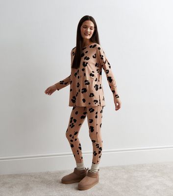 Brown Legging Pyjama Set with Leopard Print New Look