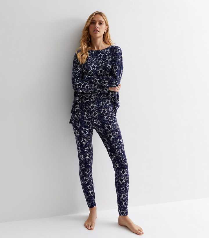 Blue Soft Touch Legging Pyjama Set with Star Print