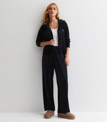 Black velour shop wide leg trousers