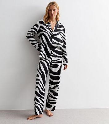 White Revere Pyjama Set with Zebra Print New Look