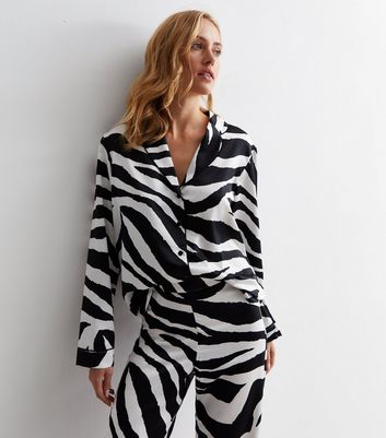 White Revere Pyjama Set with Zebra Print New Look
