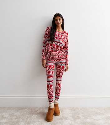 Red Soft Touch Leggings Family Pyjama Set with Fair Isle Print
