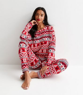 Petite Red Soft Touch Christmas Family Pyjama Set with Fair Isle Print New Look