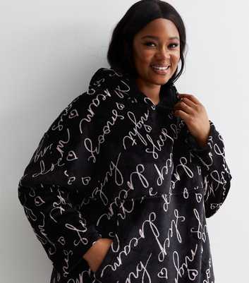Curves Black Fleece Sleep Script Oversized Blanket Hoodie