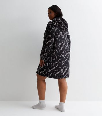 Curves Black Fleece Sleep Script Oversized Blanket Hoodie New Look