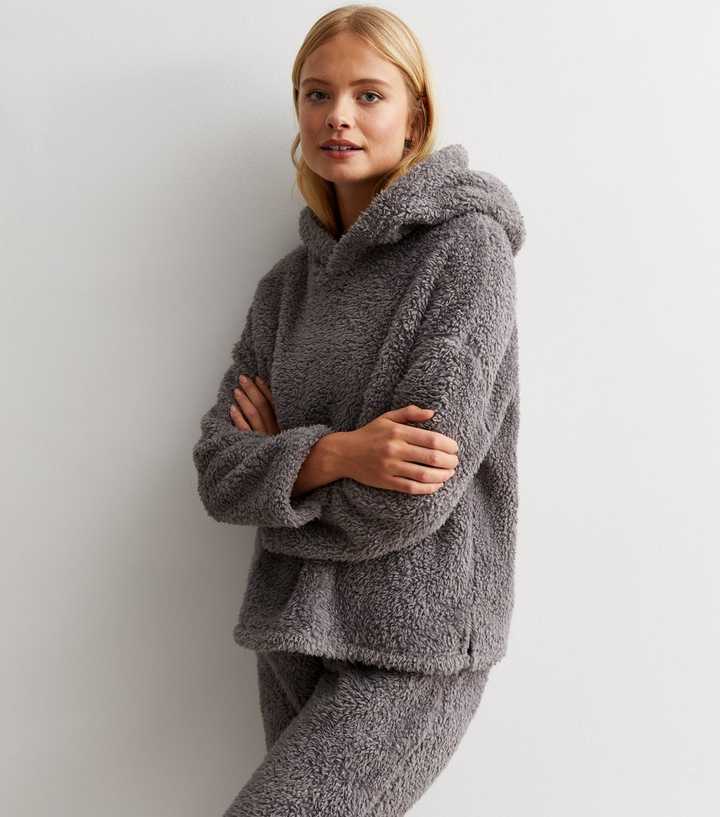 Grey Teddy Lounge Hoodie | New Look