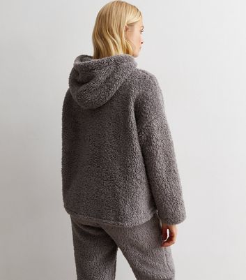 Grey Teddy Lounge Hoodie New Look