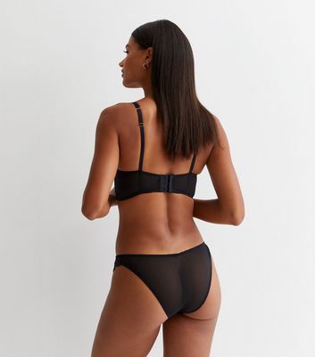 Black Embroidered High Leg Briefs New Look