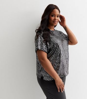 Black silver sale sequin top