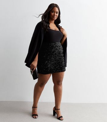 Black sequin mini on sale skirt plus size