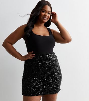 Black sequin mini on sale skirt plus size