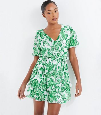 Quiz green floral dress best sale