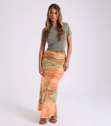 Urban Bliss Orange Tie Dye Bias Cut Maxi Skirt New Look