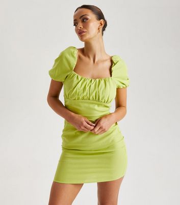 Urban Bliss Light Green Puff Sleeve Mini Dress New Look