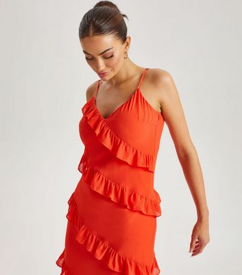 Red tiered best sale ruffle dress