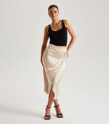 Cream silk midi clearance skirt