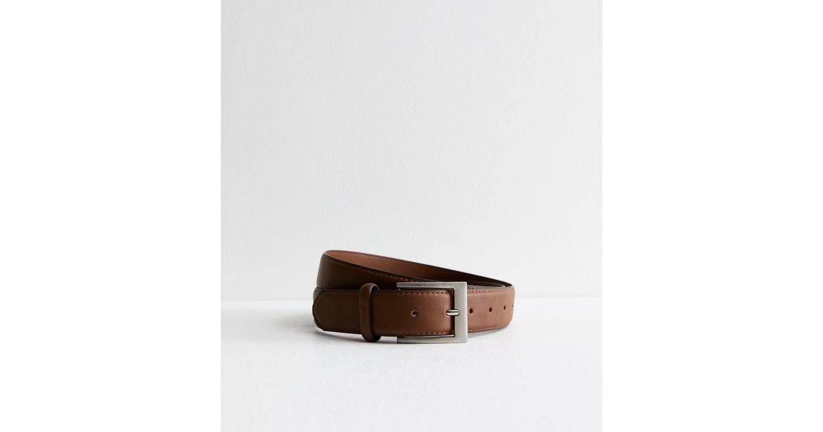 Costume National Brown Leather Square Logo Buckle Belt