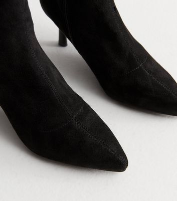 Black Suedette Stiletto Heel Sock Boots New Look