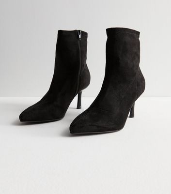 Black Suedette Stiletto Heel Sock Boots New Look