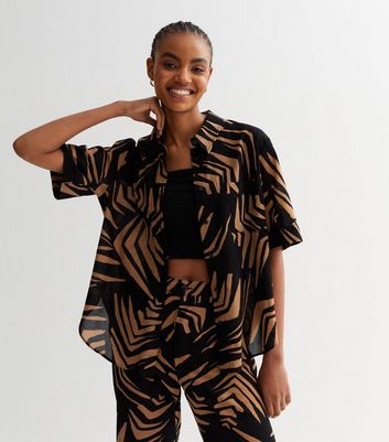 Abstract Print Long Sleeve Shirt & Shorts Matching Set
