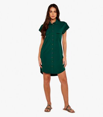 Apricot Dark Green Utility Mini Shirt Dress New Look