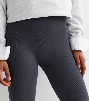 Curves Dark Grey Ribbed Jersey Leggings