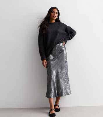 Gini London Silver Metallic Flared Midi Skirt