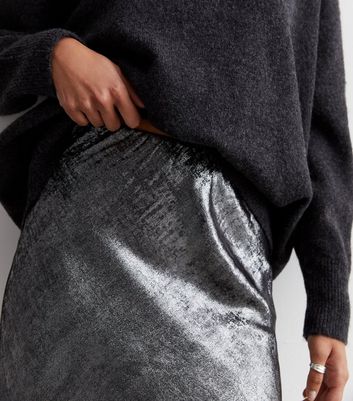 Gini London Silver Metallic Flared Midaxi Skirt | New Look