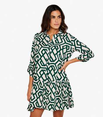 Apricot Green Geometric Mini Shirt Dress