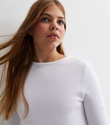 Girls White Ribbed Thermal Long Sleeve TShirt New Look