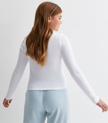 Girls White Ribbed Thermal Long Sleeve TShirt New Look