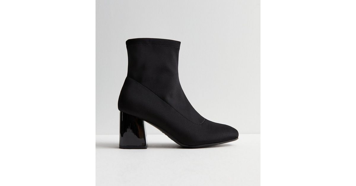Wide Fit Black Stretch Block Heeled Sock Boots New Look