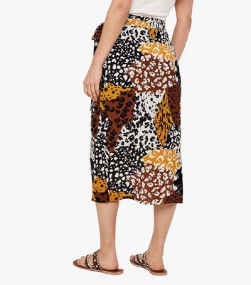 New look brown leopard clearance print midi wrap skirt