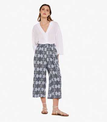 Apricot Navy Abstract Wide Leg Crop Trousers