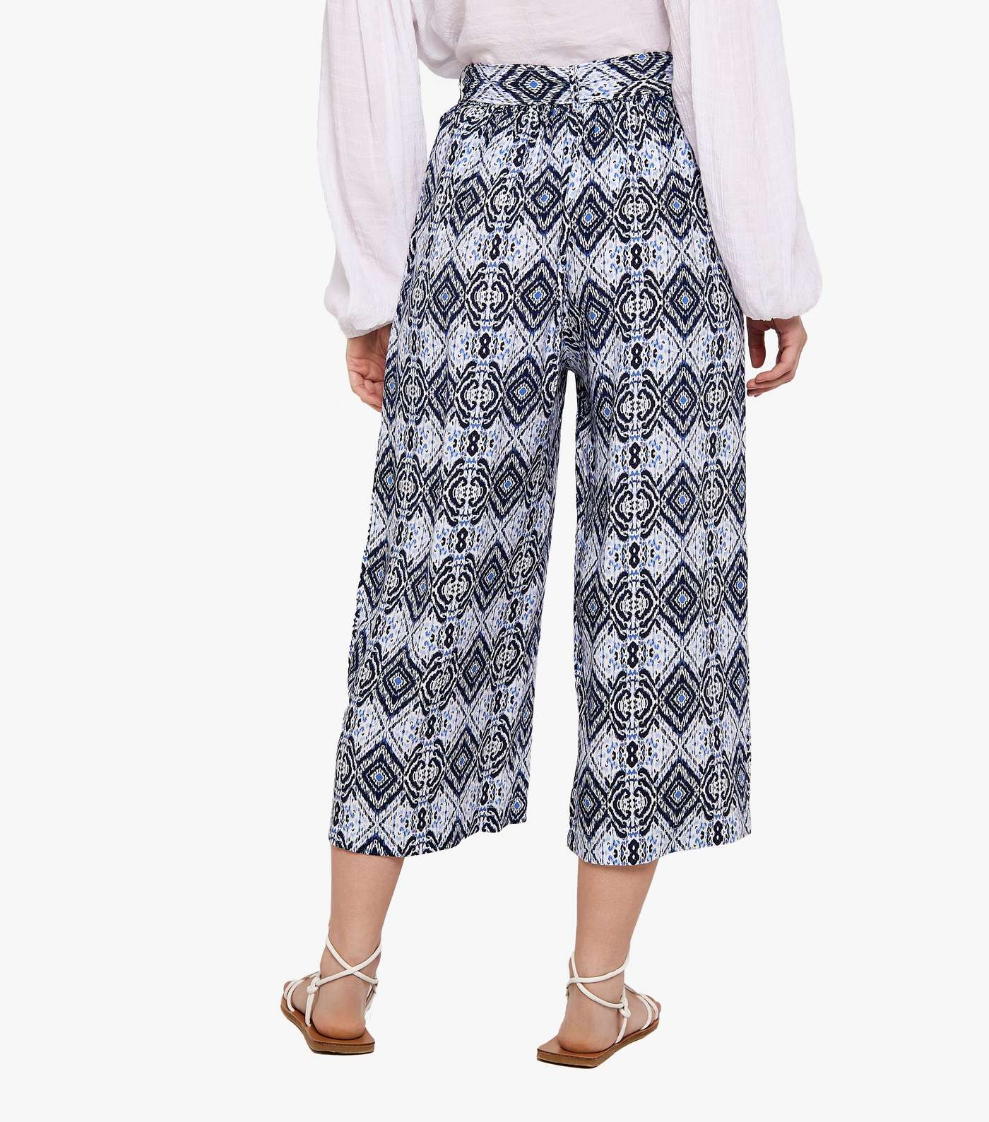 Apricot Navy Abstract Wide Leg Crop Trousers Image 3