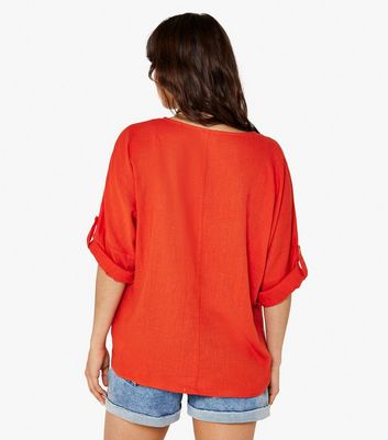 Apricot Bright Orange Linen Blend Batwing Top New Look