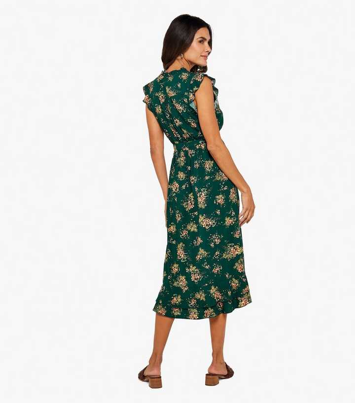 Apricot Green Floral Frill Midi Dress | New Look