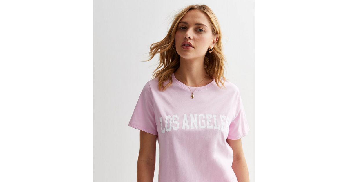 Pink Cotton Los Angeles Logo TShirt New Look