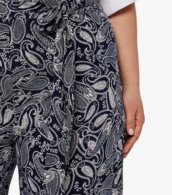 Apricot Curves Navy Paisley Wide Leg Trousers New Look