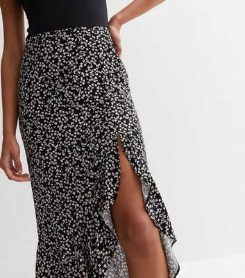 Black ditsy floral hotsell midi skirt new look