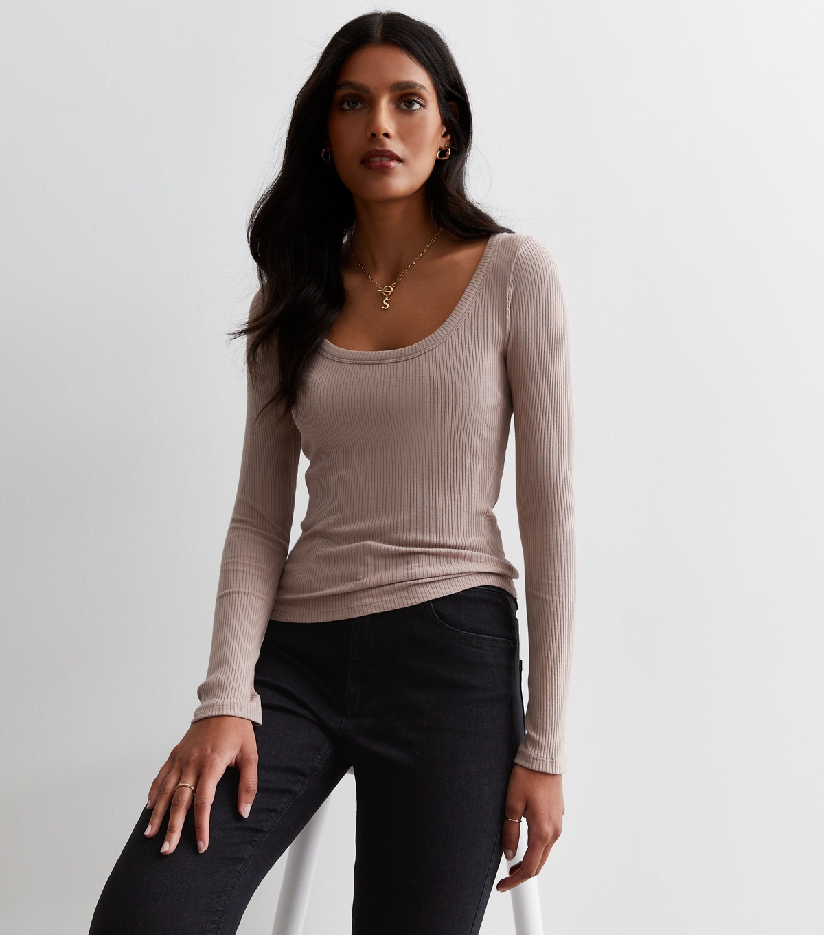 Women's Mink Ribbed Scoop Neck Top New Look