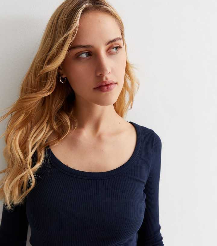 Ribbed Scoop-Neck Top