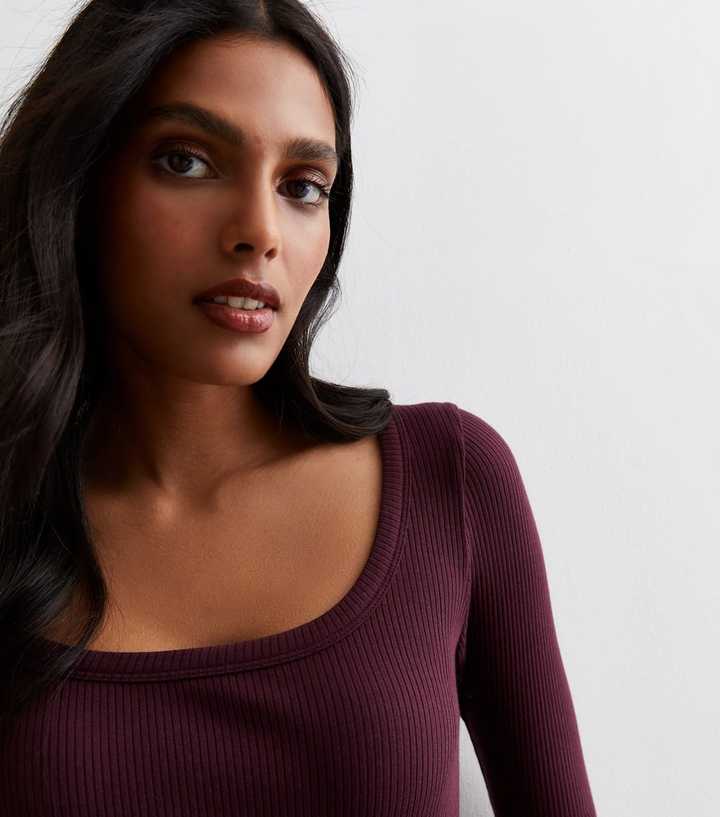 Burgundy Ribbed Scoop Neck Top