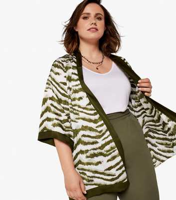 Apricot Curves Khaki Zebra Print Kimono Top